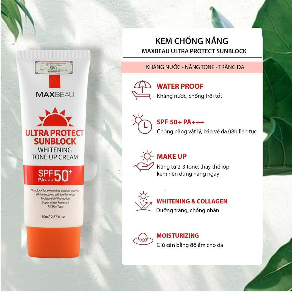 Ảnh Kem Chống Nắng Kháng Nước, Nâng Tone, Trắng Da Maxbeau Ultra Protect Sunblock TAC 70ml 3