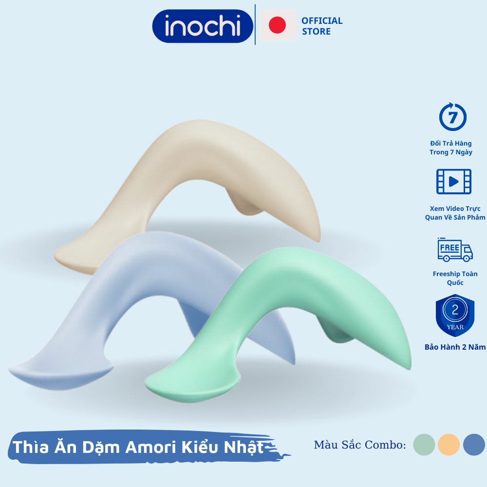 Thìa ăn dặm muỗng cho bé tập xúc tự ăn thông minh bằng nhựa Loại Cong Amori INOCHI thiết kế nhật bản