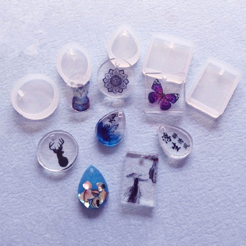 Set 20 Khuôn Làm Móc Khóa Nhựa resin epoxy Hình oval / Tròn / Giọt Nước Có Lỗ Treo