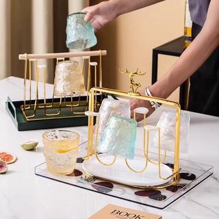 Khay Úp Cốc Đầu Hươu Mạ Vàng Kèm Khay Hứng, Úp Cốc Decor Phong Cách Bắc Âu Cam Homeware