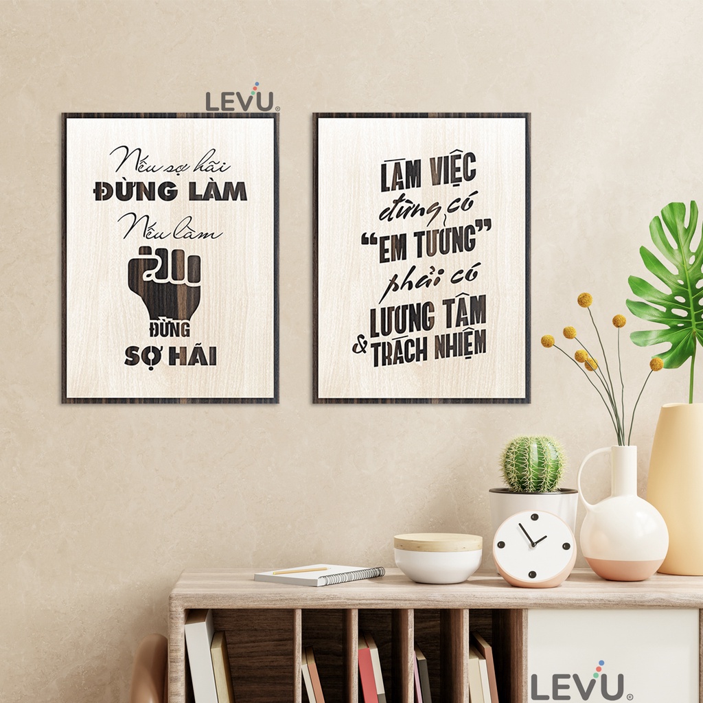 Bộ tranh gỗ tạo động lực 2 tấm decor treo tường văn phòng công ty cao cấp SB2