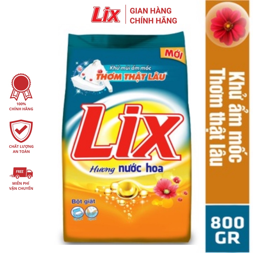 Bột giặt Lix đậm đặc hương nước hoa thơm mát 800gr PD014 giúp loại bỏ ẩm mốc làm sạch mọi vết bẩn cứng đầu giữ quần áo