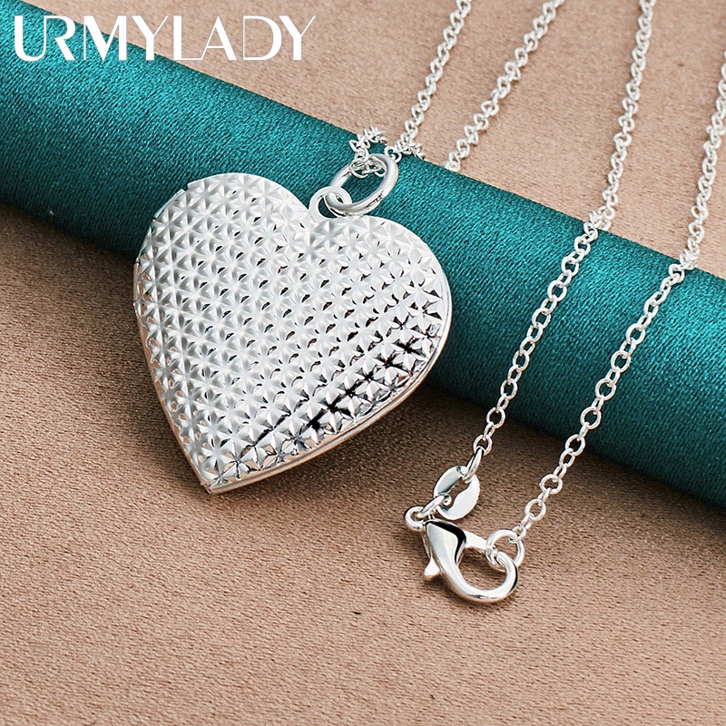 Bạc 925 Trái Tim Khung Ảnh Mặt Dây Chuyền Vòng Cổ 16-30 Inch Dây Xích Dành Cho Nữ Người Tiệc Cưới Quyến Rũ Trang Sức