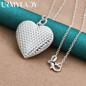 Bạc 925 Trái Tim Khung Ảnh Mặt Dây Chuyền Vòng Cổ 16-30 Inch Dây Xích Dành Cho Nữ Người Tiệc Cưới Quyến Rũ Trang Sức