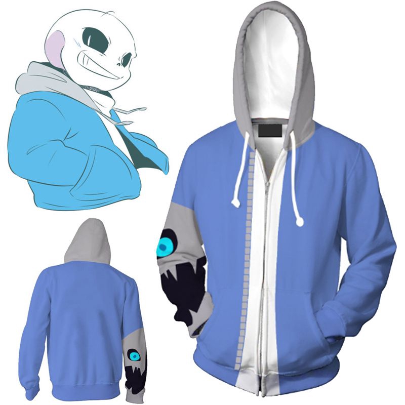 Áo khoác cosplay Sans Undertale có dây kéo và mũ trùm đầu, phù hợp Halloween và Giáng sinh