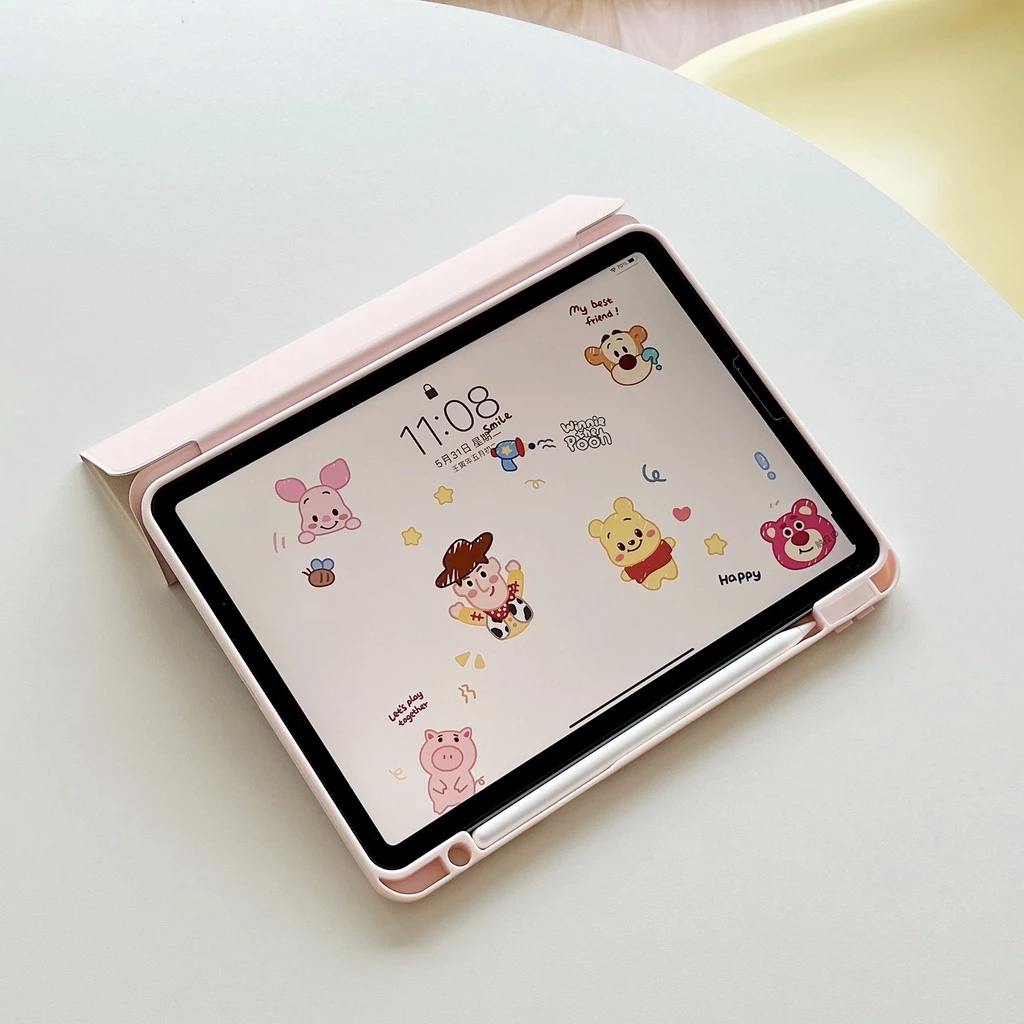 Ipad Từ Acrylic-Winnie the Pooh Sticker Case cho ipad Case 2019 10.2 ipad air 4 10.9 ipad 9.7 2024 1