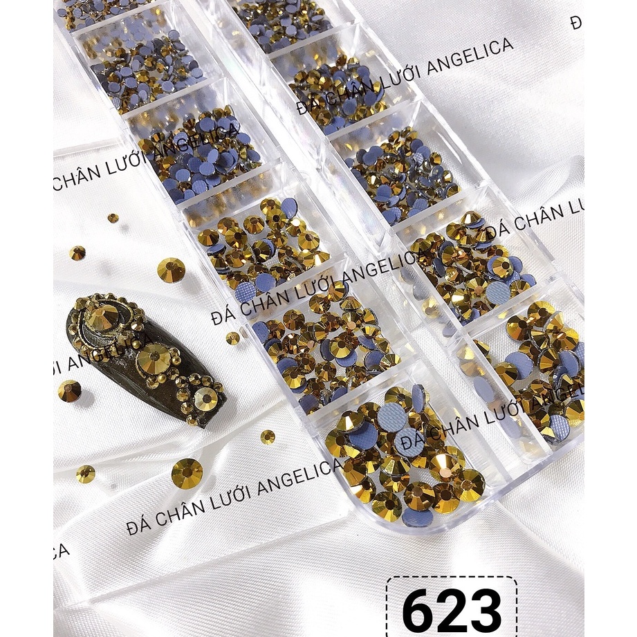 Đá chân lưới 12 khía nail màu vàng Gold đính trang trí móng ANGELICA 623