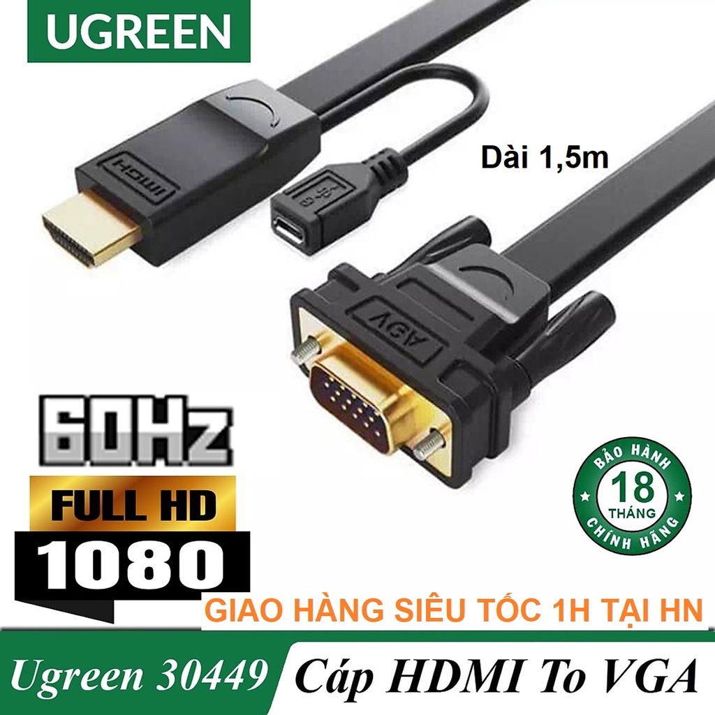 Cáp chuyển HDMI sang VGA Ugreen 30449 dài 1,5m hỗ trợ Full HD cao cấp