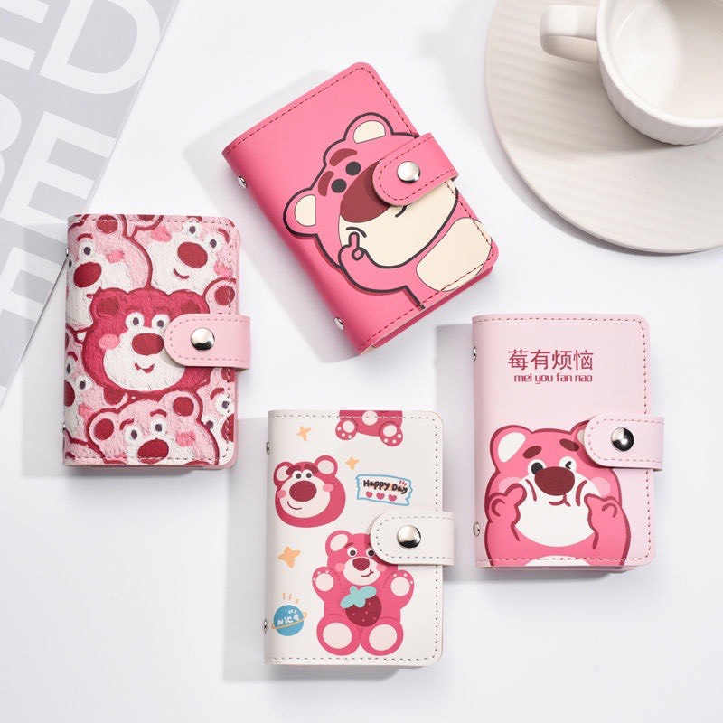 Ví Đựng Thẻ Nhiều Ngăn Cỡ Lớn Họa Tiết Gấu Dâu Tây Xinh Xắn Dễ Thương