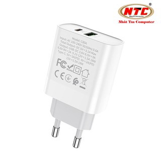 Củ sạc 2 cổng USB Hoco C80A chân tròn USB-A QC3.0 18W và Type-C PD20W (Trắng) - Phụ Kiện Nhất Tín