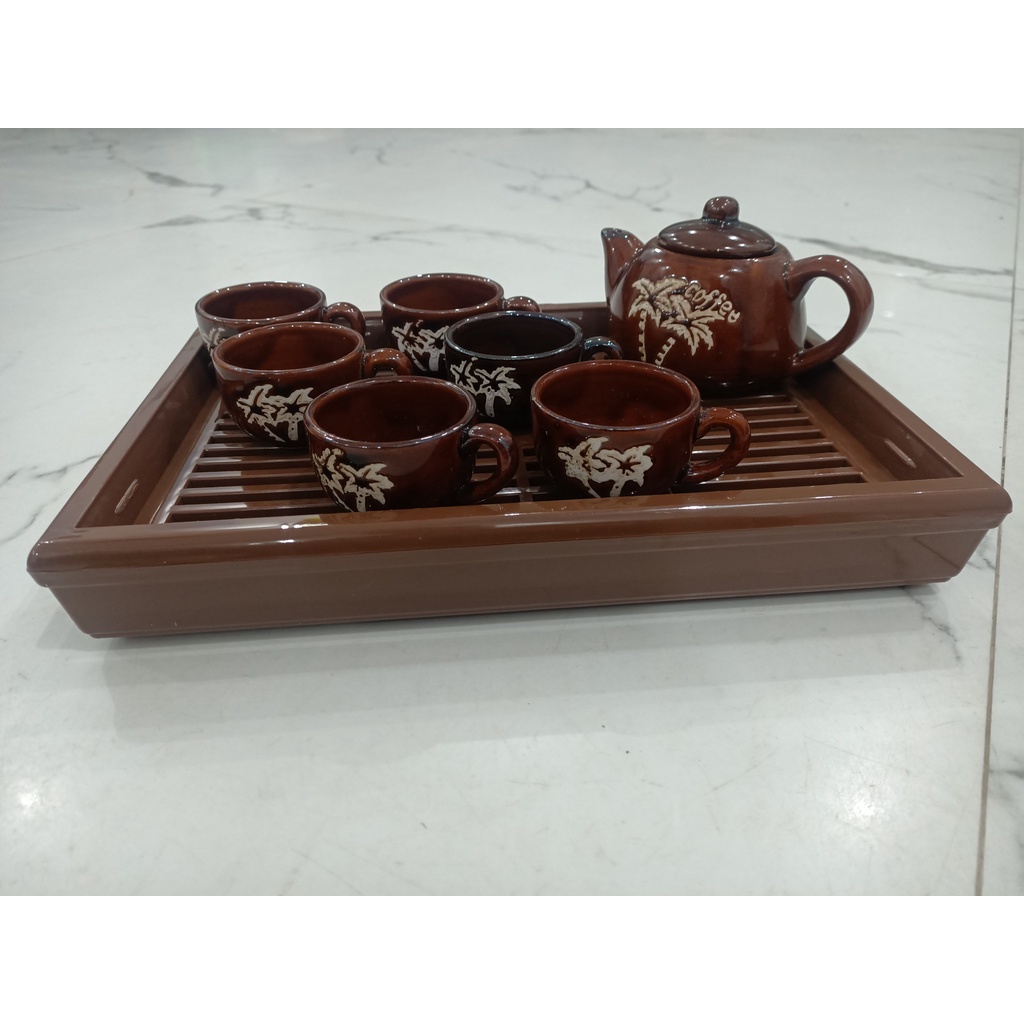 Bộ ấm chén to uống trà ❤️TẶNG KÈM KHAY ❤️ bộ ấm trà men cafe hoa văn đẹp