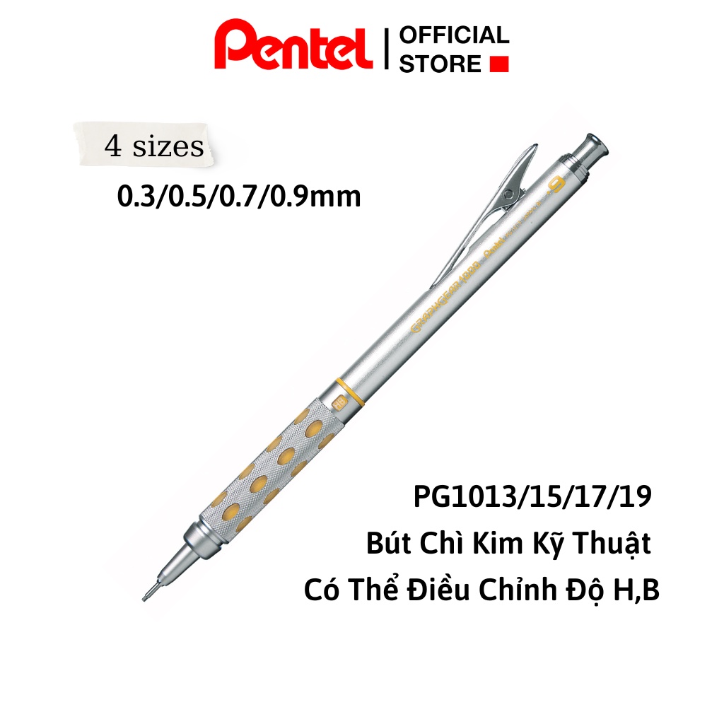 Ảnh Bút Chì Cơ Khí Pentel Graphgrear 1000 – Thân Kim Loại Inox, Nét Chuẩn Xác – Bút Chì Bấm Ngòi 0.5mm 2