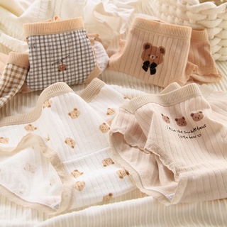 Quần Lót Cotton Lưng Vừa Thoáng Khí In Họa Tiết Gấu Nhỏ Dễ Thương Thời Trang Cho Nữ