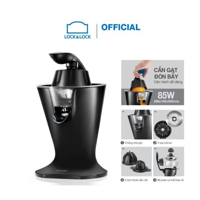 Máy vắt cam Lock&Lock Handle Citrus Juicer EJJ256BLK (230V, 50Hz, 85W Màu đen) Hàng chính