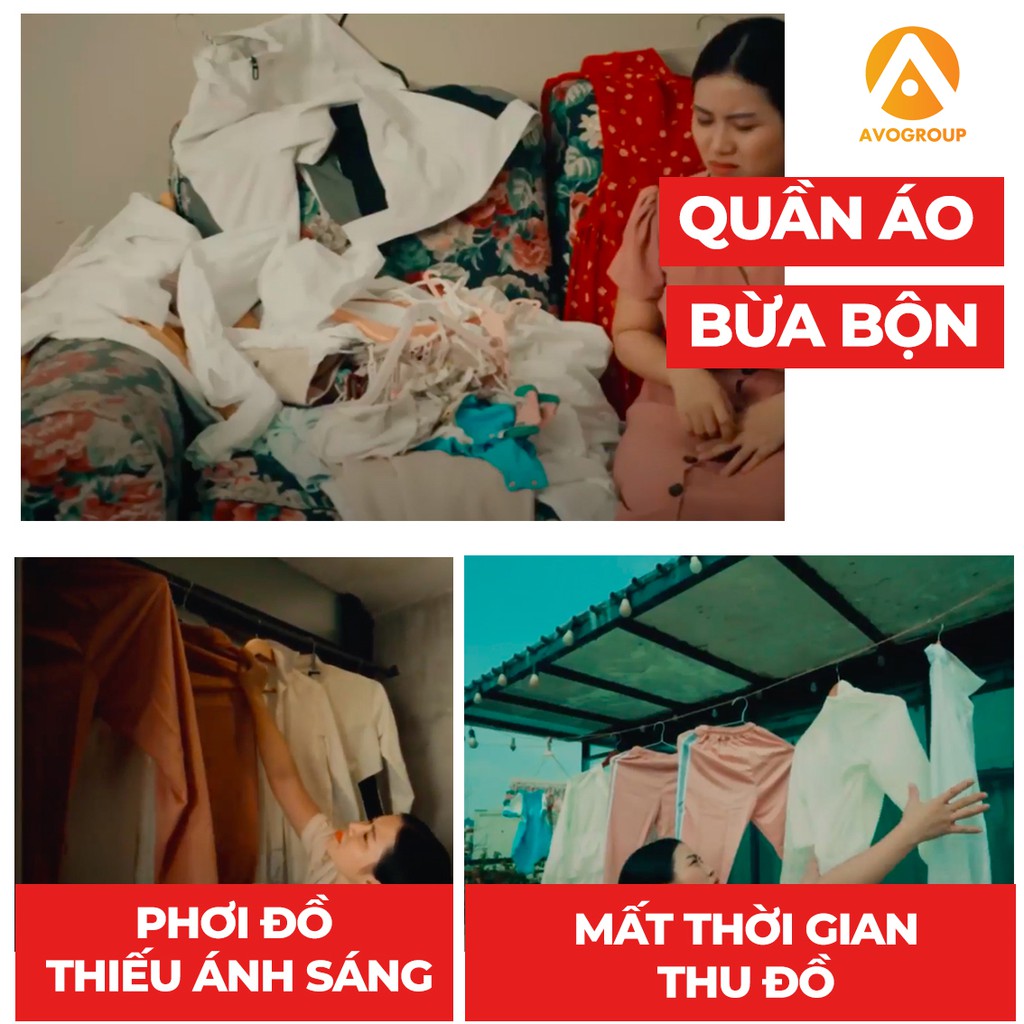 Ảnh Giàn phơi quần áo AVOHOME loại sào treo đồ thông minh dạng giá phơi gấp gọn có bánh xe, thiết kế kiểu sào inox 3