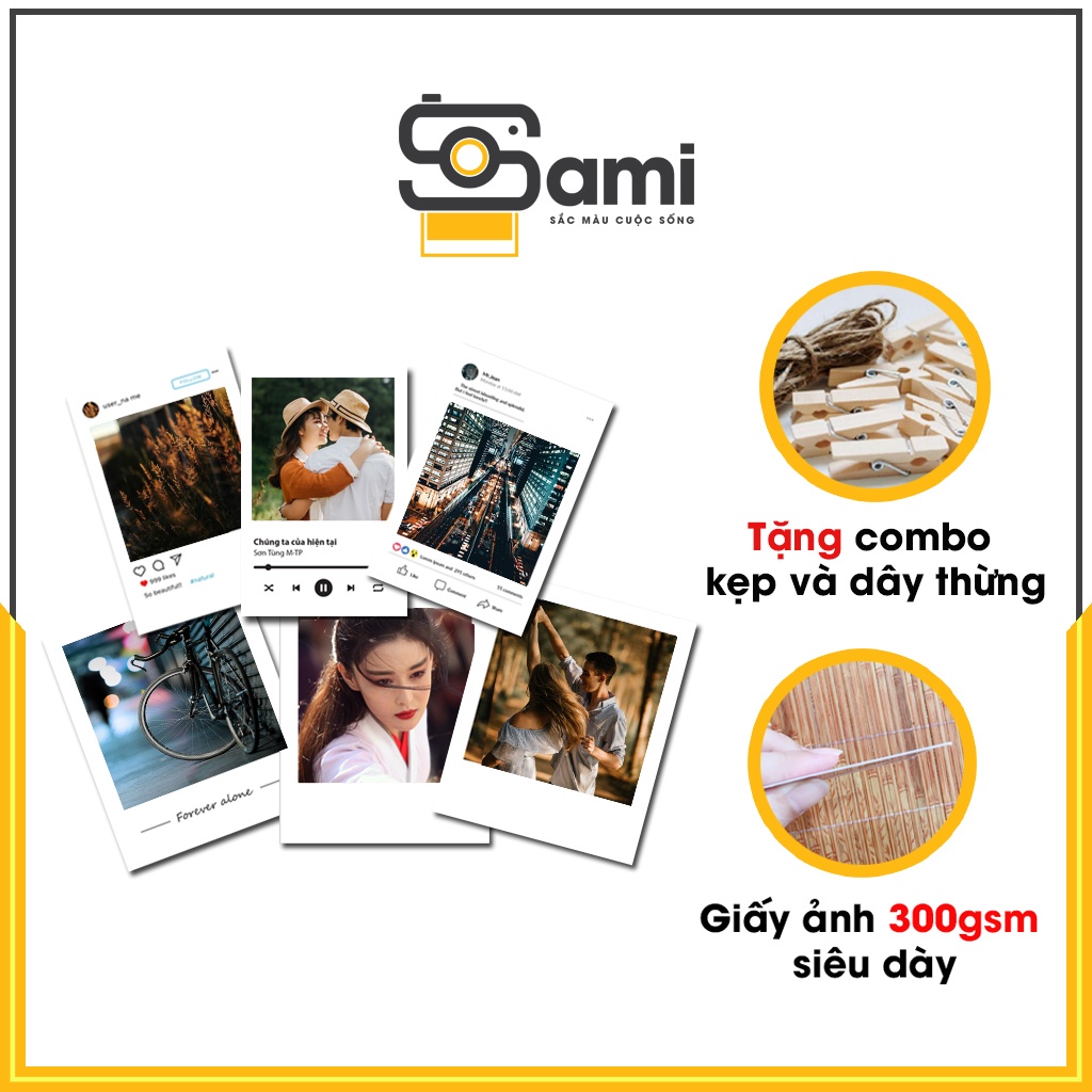 In ảnh polaroid theo yêu cầu chống thấm nước định lượng 300gsm siêu dày (in từ 20 ảnh)  SAMI