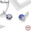 Hạt charm Bamoer BSC367 bằng bạc 925 thật họa tiết bầu trời đêm đầy sao và bông tuyết dùng làm trang sức DIY