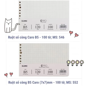 KLONG - Ruột sổ còng kẻ ngang-lined / caro-ô vuông / dot drid-chấm ô B5 - 100 tờ; MS: 546 / 547 / 548 / 552 🌻