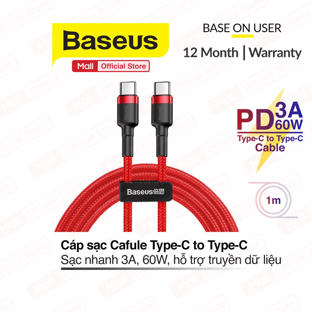 Ảnh Cáp sạc Baseus Cafule Series 60W TypeC to TypeC, sạc nhanh 3.0, truyền dữ liệu tốc độ cao 480Mbps dài 1m 1