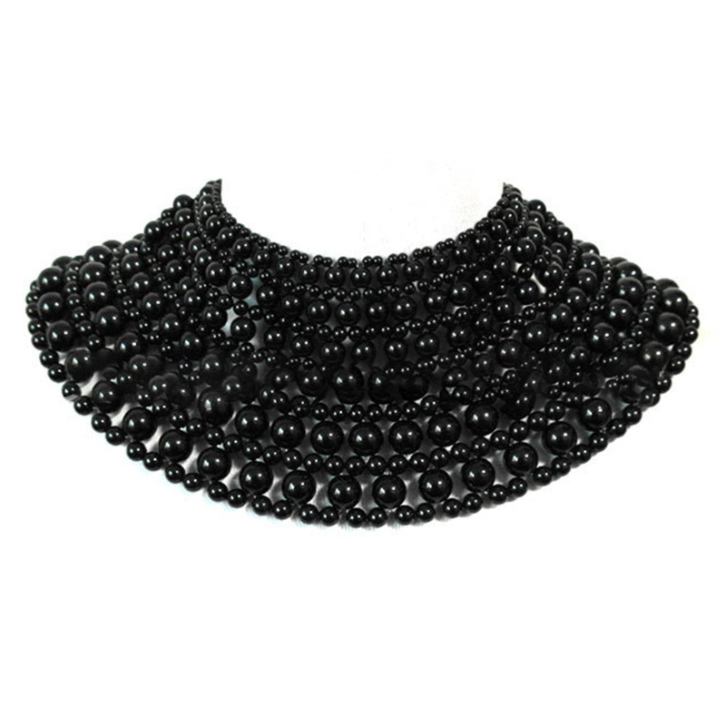 Dây Choker Yếm Hình Quạt Với Hạt Ngoc Trai Nhân Tạo, Bộ Phụ Kiện Gồm Dây Xích Và Khăn Choàng Cổ