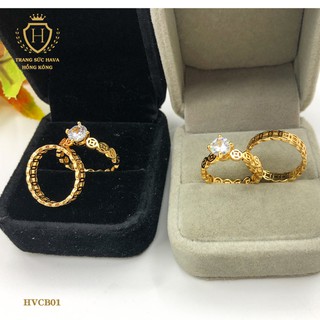 [Bộ Đôi Siêu Hot] Nhẫn Nữ Kim Tiền Đính Đá Và Nhẫn Kim Tiền Mạ Titan Vàng Non Cao Cấp (Có Hộp Nhựa)
