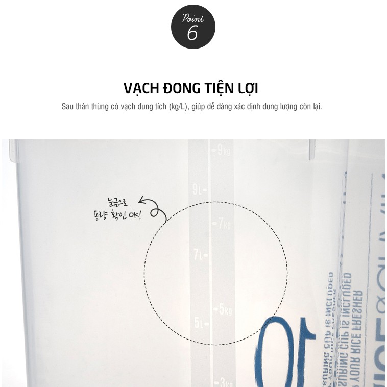 Thùng Gạo Hàn Quốc Có Hút Ẩm, Cốc Đong, Vạch Đo Tiện lợi LocknLock HPL560 5KG HPL561 10KG - K-MALL