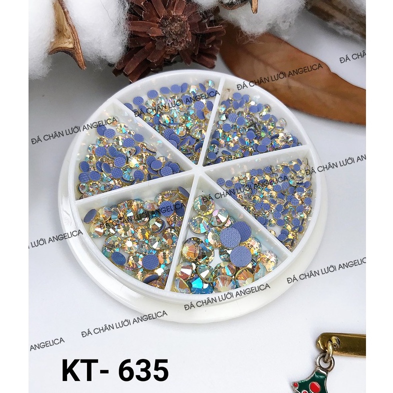 Đá chân lưới nail 12 khía màu pha lê Jonquil Ab đính trang trí móng ANGELICA 635