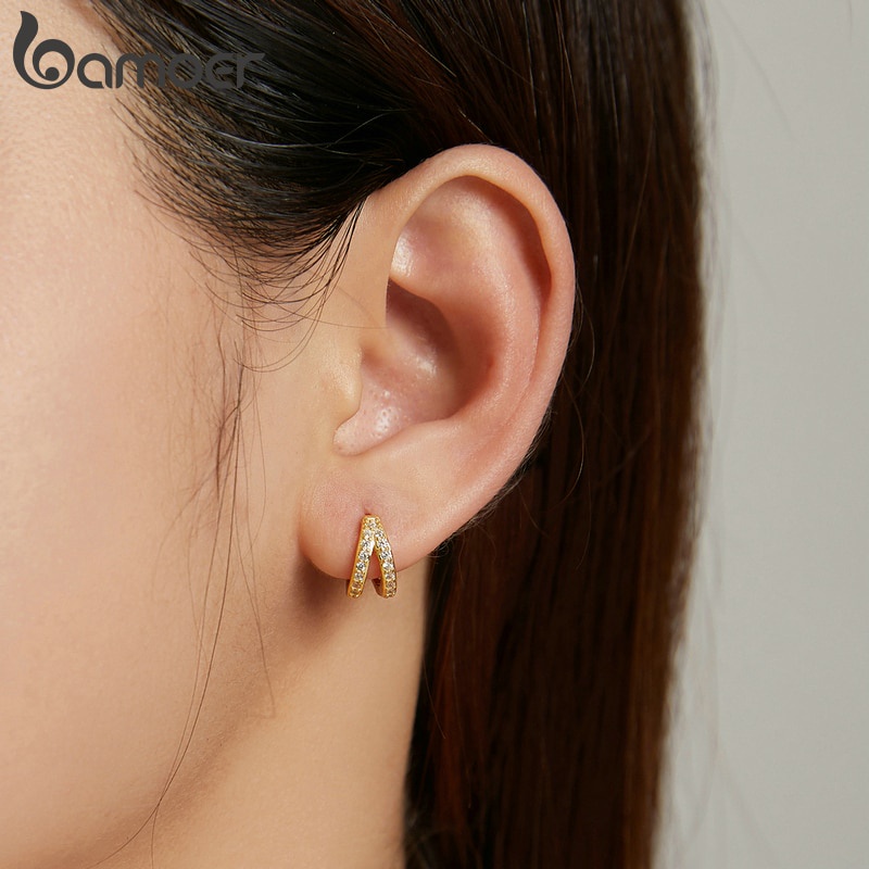 Bông tai Bamoer SCE1187 bạc Sterling 925 đính đá Zircon pha lê phong cách hiện đại không gây dị ứng cho nữ