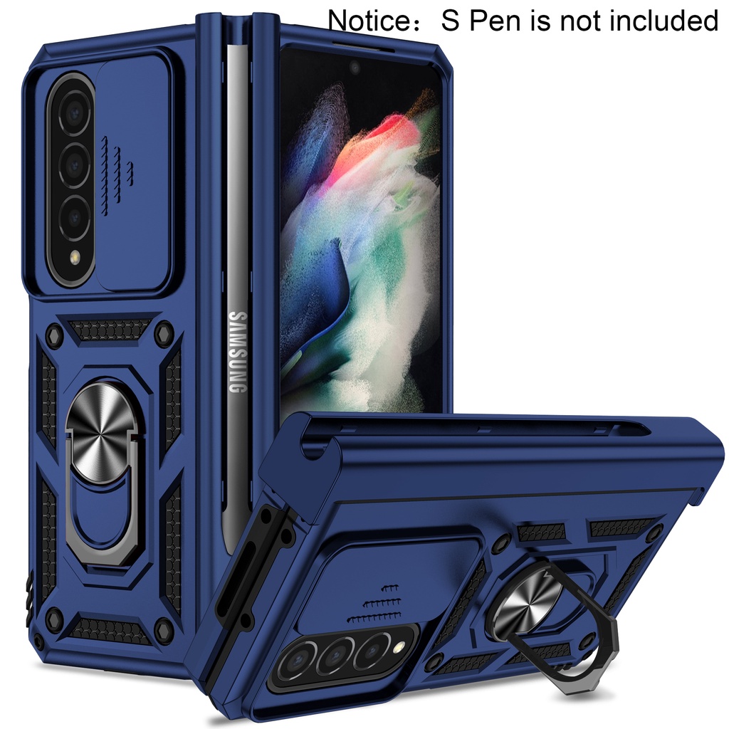 Có khe cắm bút S Vỏ giáp chống sốc cho Samsung Galaxy Z Fold 4 Giá đỡ ô tô Chân đế từ tính Trượt Bảo vệ Camera Vỏ điện thoại Z Fold 4 5G
