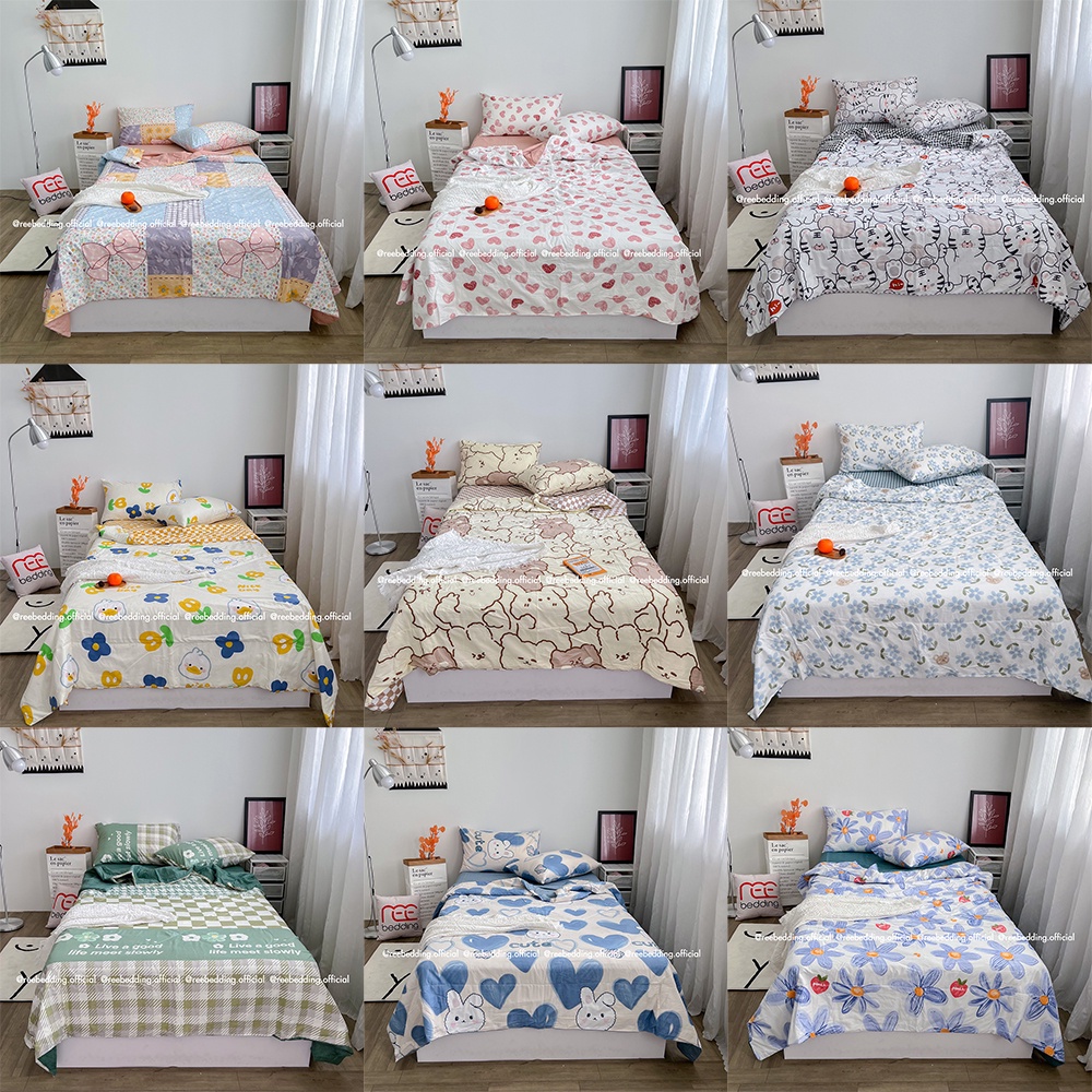 Bộ Chăn Ga Gối Chần Bông Poly Cotton Ree Bedding đủ Size Giường Nệm 