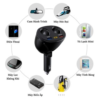 Bộ Chia Tẩu Sạc Oto Không Dây - Chia 2 Tẩu 1 Cổng Sạc 3.1A Và 1 Cổng Sạc Nhanh QC3.0 VERSION 2