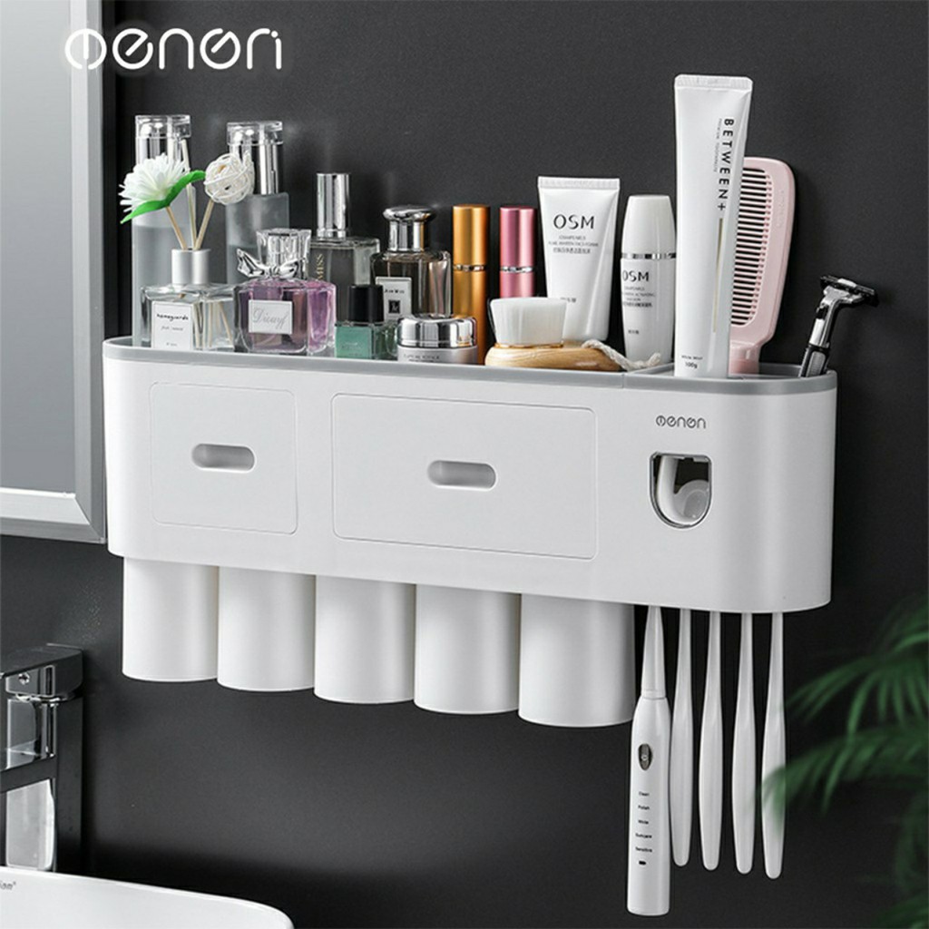 Ảnh Bộ nhả kem đánh răng tự động OENON Đồ dùng phòng tắm, kệ đựng bàn chải đánh răng dán tường 2