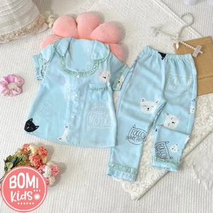 Đồ Bộ Bé Gái Mặc Nhà Tay Ngắn Quần Dài Pijama Lụa Cao Cấp Cho Bé Gái_BM18