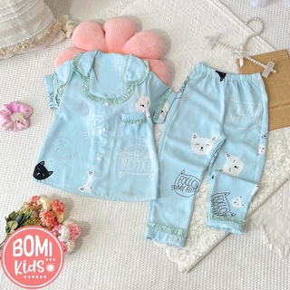 [13kg - 37kg] Đồ Bộ Bé Gái Mặc Nhà Tay Ngắn Quần Dài Pijama Lụa Cao Cấp Cho Bé Gái_BM18