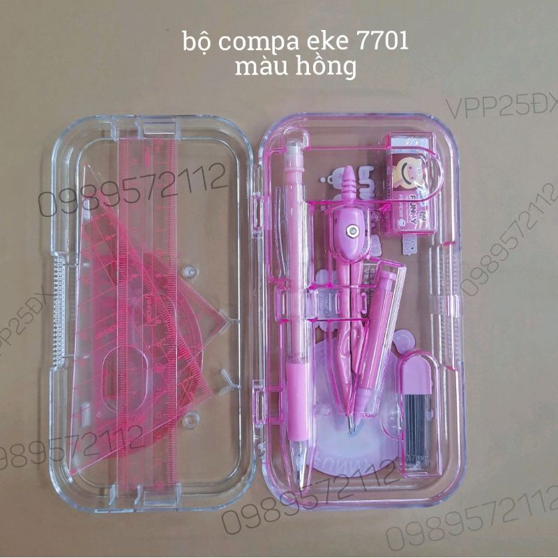 Bộ compa-eke-thước kẻ 7701(gồm bút chì, ruột chì, tẩy, eke thước kẻ, đo ...
