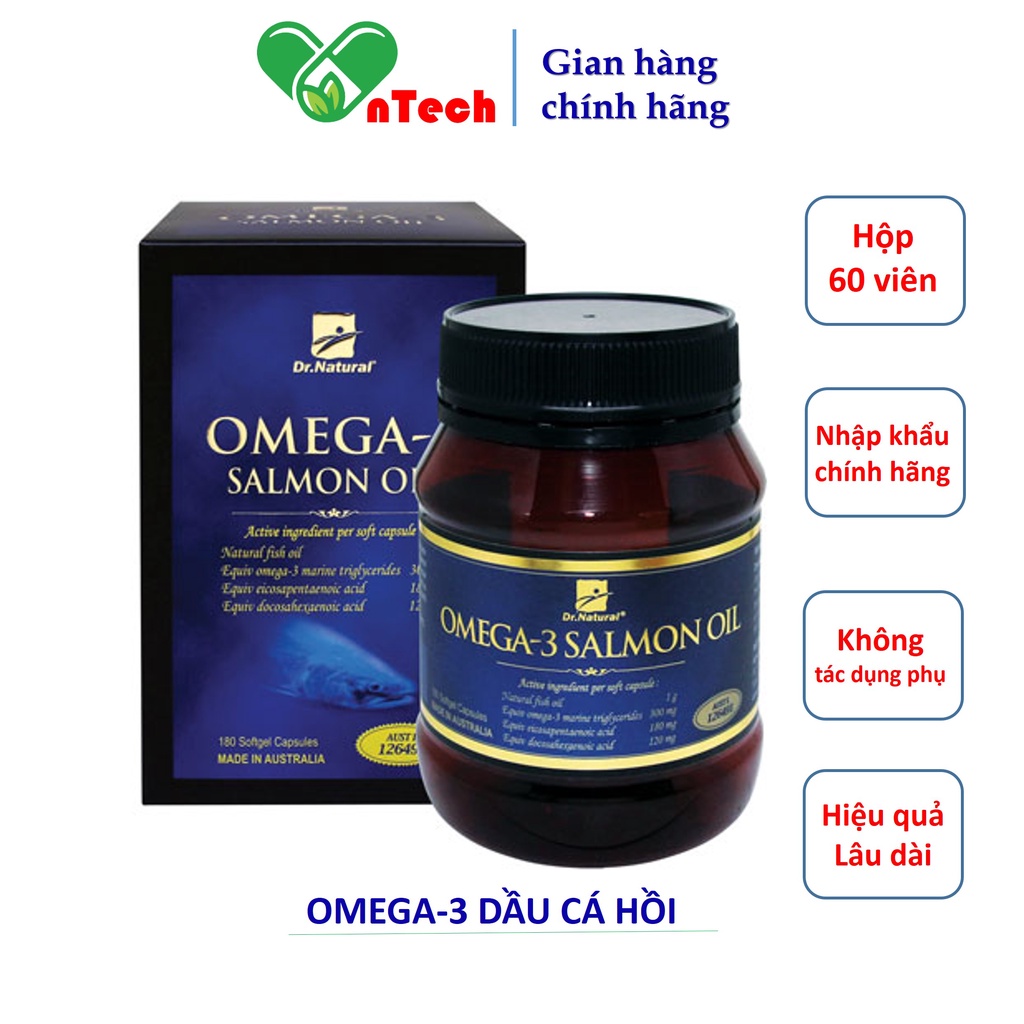 Viên uống dầu cá Hồi Dr.Natural OMEGA -3 SALMON OIL Hỗ trợ giảm mỡ máu bổ não tốt cho tim mạch hộp 180 viên
