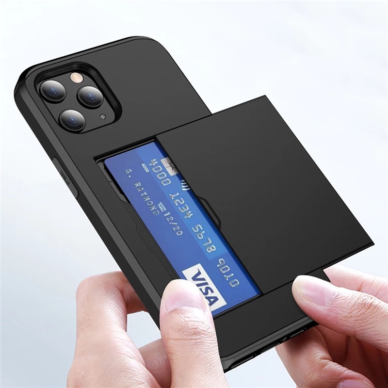 Ví Đựng Thẻ Tín Dụng Khe Cắm ID Ốp Lưng Điện Thoại Cho iPhone 17 Pro Max 16 15 14 13 Ốp Lưng 3 Lớp Lai Chống Sốc Vỏ Giáp