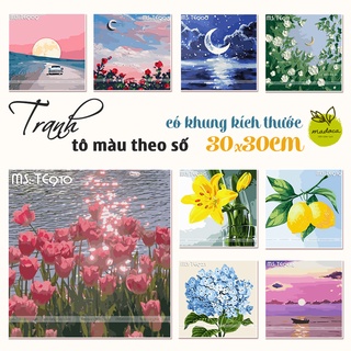 [30x30cm] Tranh số hóa - Tranh tô màu theo số CÓ KHUNG chủ đề Những đóa hoa / Bầu trời / Quà tặng độc đáo tự tay làm lấy