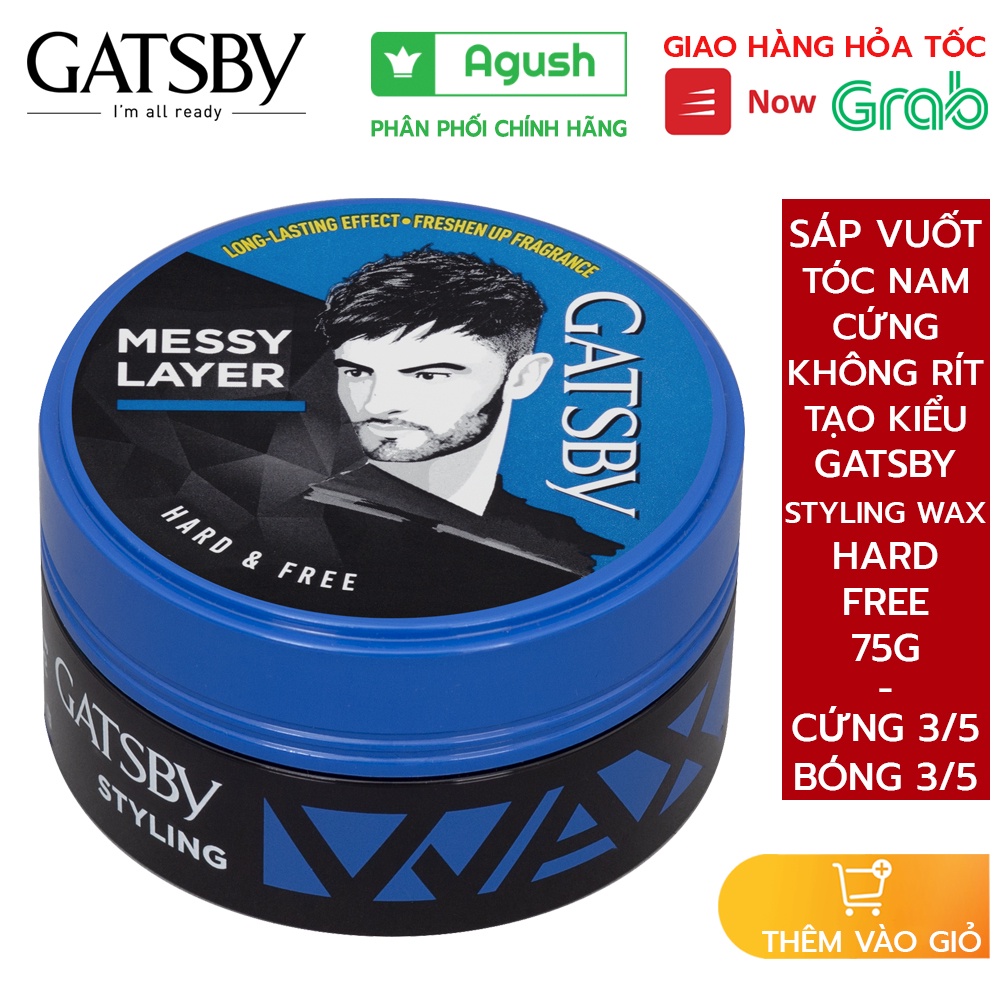 Sáp vuốt tóc nam nữ thơm tạo kiểu mềm giữ nếp chính hãng nhật bản Gatsby Wax Hard Free hộp xanh 75g không bết rít giá rẻ