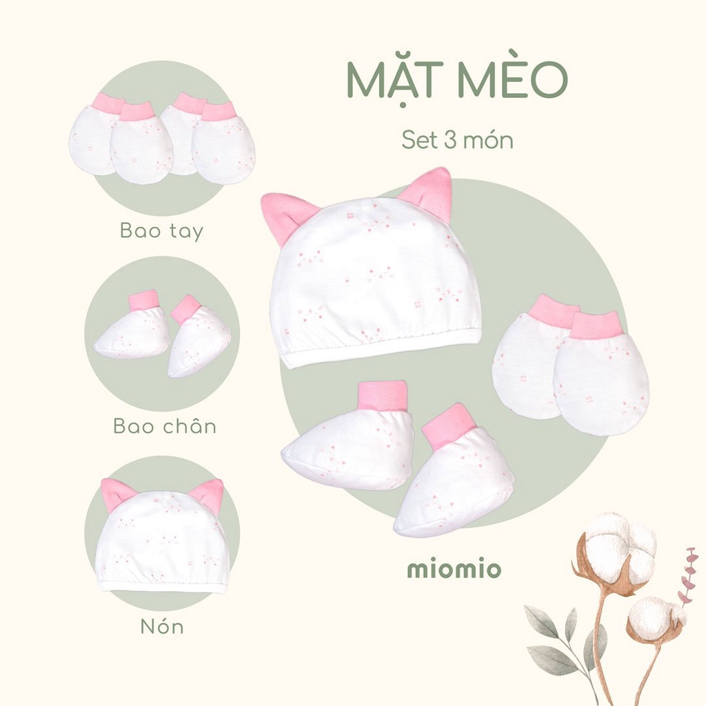 Mô tả Bao Tay Sơ Sinh Bo, Bao Chân Bo, Nón Sơ Sinh MIOMIO Cho Bé Trai, Bé Gái, Vải Cotton - 1