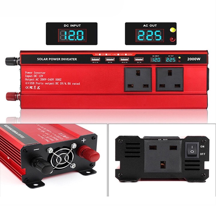 Kích điện 12v lên 220v CARMAER 2000W linh kiện chất lượng cao, ruột lõi đồng