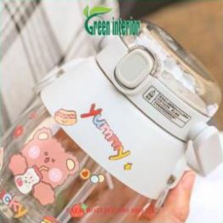 Bình giữ nhiệt 900ml Greeninterior, bình đựng nước siêu dễ thương tặng kèm dây đeo Màu Vàng