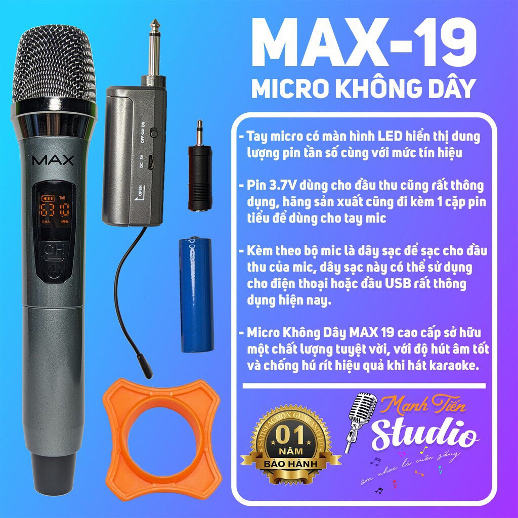 Micro không dây KAW-MAX19 hát karaoke gia đình, Micro đa năng hỗ trợ kết nối nhiều thiết bị Bảo hành 12 tháng