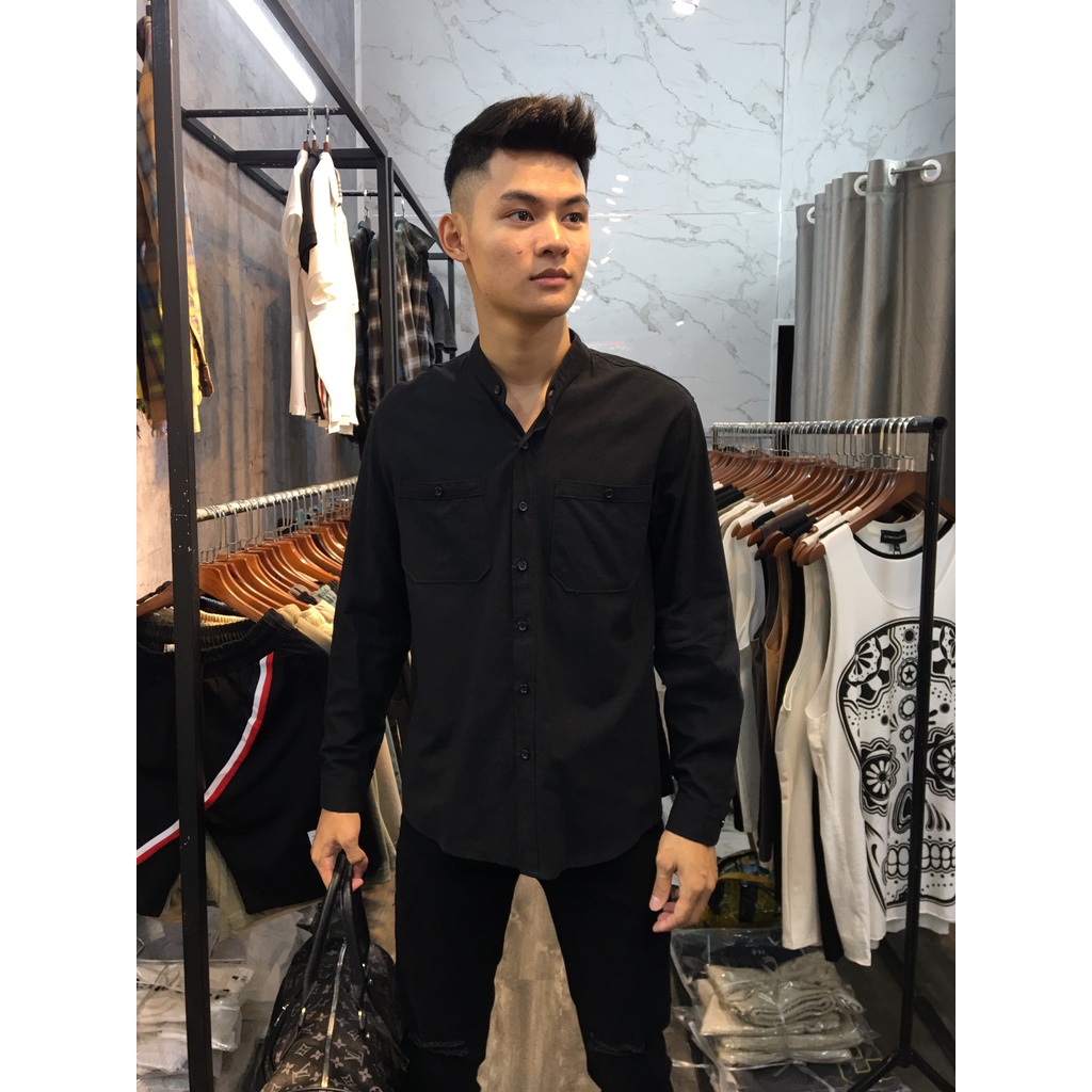Áo sơ mi đen basic ( ảnh thật ) | Shopee Việt Nam
