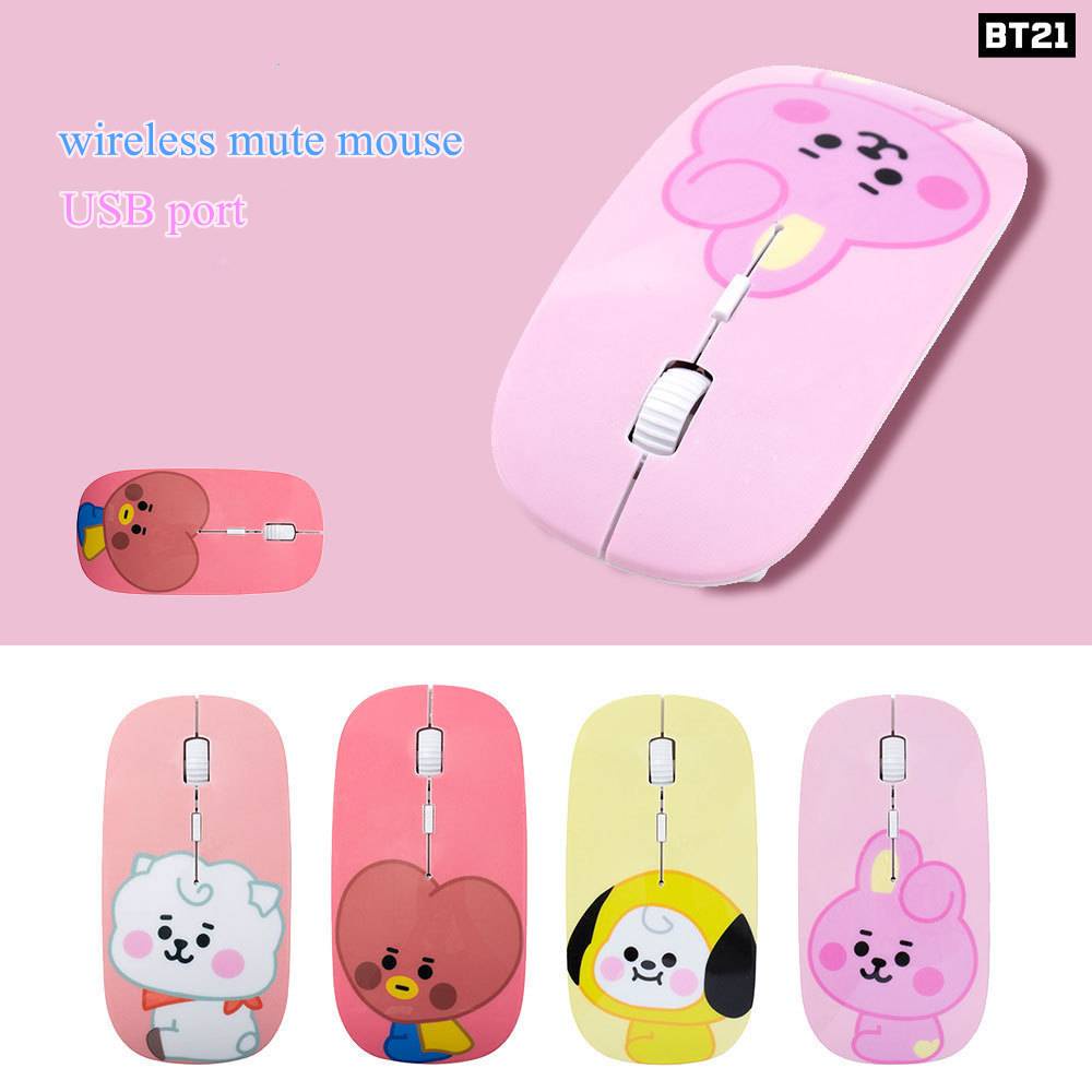 SQ3 BTS BT21 KPOP USB Slim Im Lặng Chuột Không Dây Có Đầu Thu Nano Chuột Chơi Game Cấu Hình Cao Laptop Chất Lượng Cao