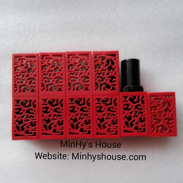 5 Vỏ son sáp_Vuông đỏ, Hoa văn_Dụng cụ làm son handmade.