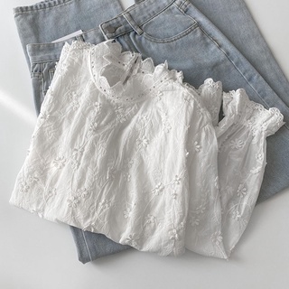 Áo Sơ Mi cotton Dài Tay Cổ Cao Phối Ren Phong Cách Hàn Quốc baju baju wanita Lenjang