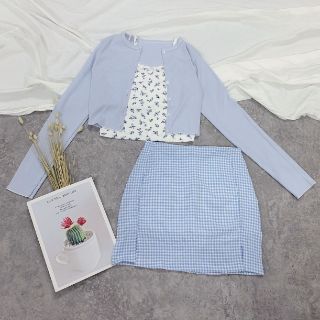 [CAM KẾT ĐẸP] set áo hoa 2 dây kèm áo khoác chân váy  caro xanh cực HOT ⚡CÓ CLIP HÌNH THẬT ⚡HÀNG SẴN	SACV827