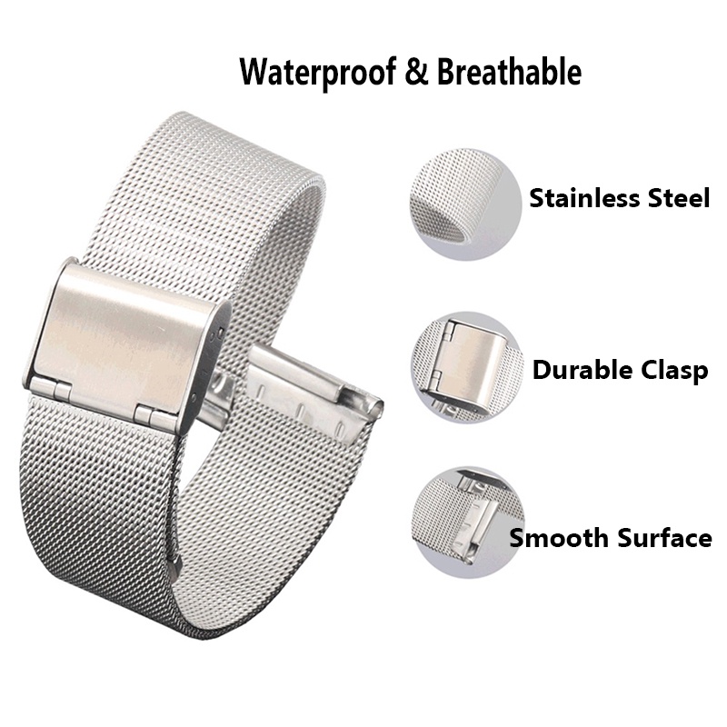 Dây Đeo Thay Thế Chất Liệu Thép Không Gỉ Dạng Lưới Thời Trang Cho 18/20/22mm 0.4
