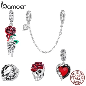 BAMOER Hạt Xâu Chuỗi bạc 925 Hình Đầu Lâu Máu Hồng Và Máu Trang Trí Halloween